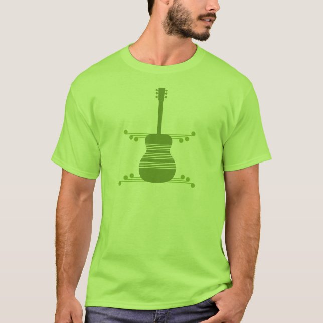 T-shirt Chemise pour hommes de guitare rétro, vert olive (Devant)