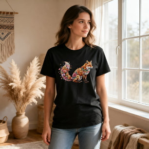 T-shirt Chemise renard floral Tee coloré boho animal