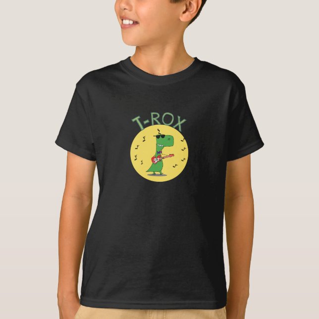 T-shirt Chemise Rock Et Roll Avec Une Dinosaure Drôle Guit (Devant)