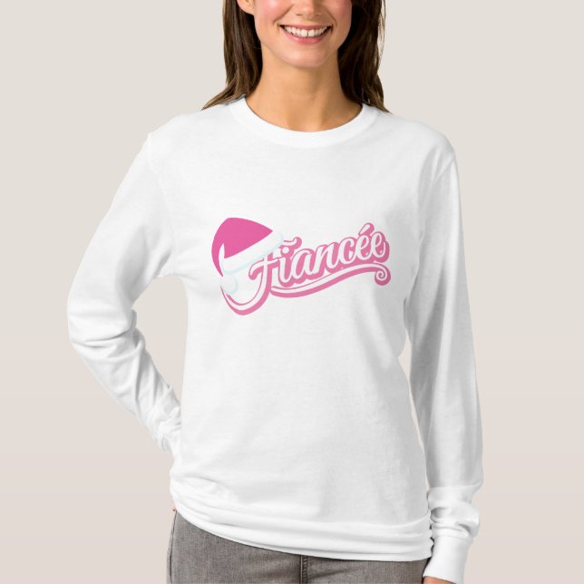 T-shirt Chemise rose Santa Hat Fiancée à manches longues T (Devant)