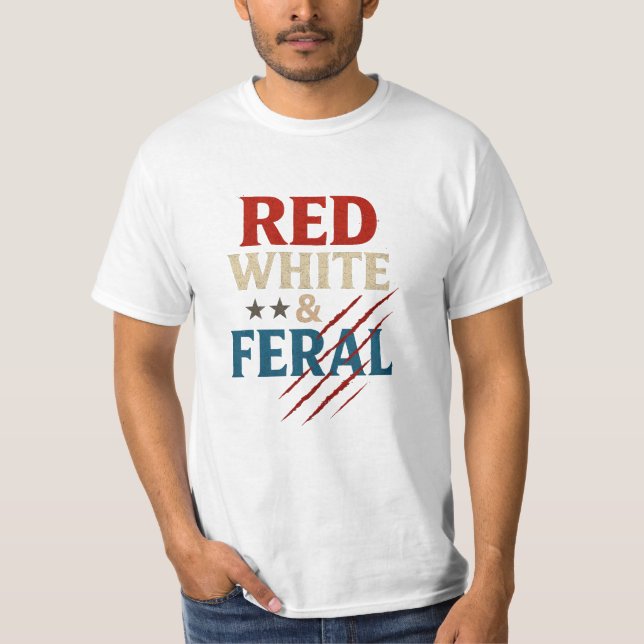 T-shirt Chemise Rouge Blanc Et Férale - Funny Patriotique  (Devant)
