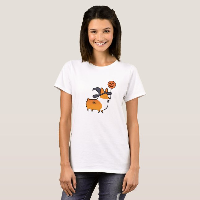 T-shirt Chemise rouge de Halloween de corgi (Devant entier)