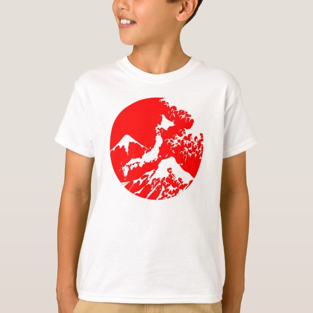 T-shirt Chemise rouge japonaise d'impression de vague du (Devant)