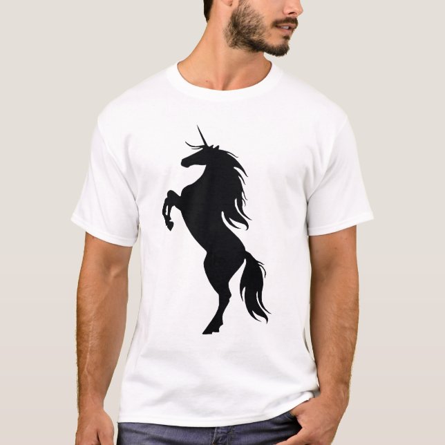 T-shirt Chemise Silhouette Unicorne Noire (Devant)