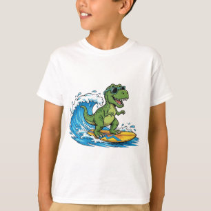 T-shirt chemise surfasaurus un dinosaure qui fait du surf