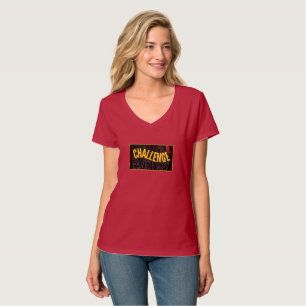 T-shirt Chemise T-Cou Black Yellow Challenge Femme V-Cou