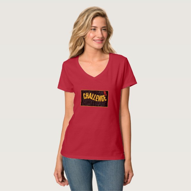 T-shirt Chemise T-Cou Black Yellow Challenge Femme V-Cou (Devant entier)