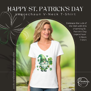 T-shirt Chemise T-Cou Leprechaun V-Neck de la Saint-Patric