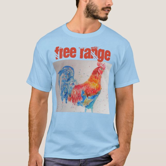 T-shirt Chemise T Rooster de poulet à l'aquarelle libre (Devant)