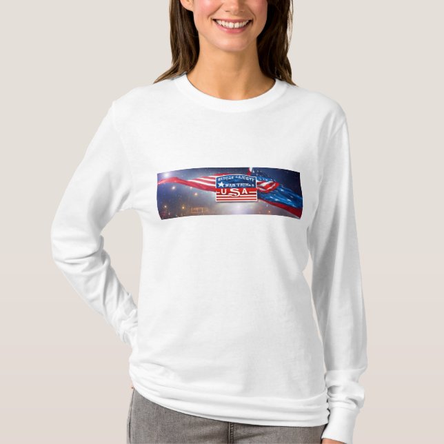 T-shirt Chemise T-Shirt, Drapeau long Patriotique USA (Devant)