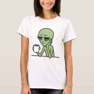 T-shirt Chemise Tasse de Café Alien Fatigué