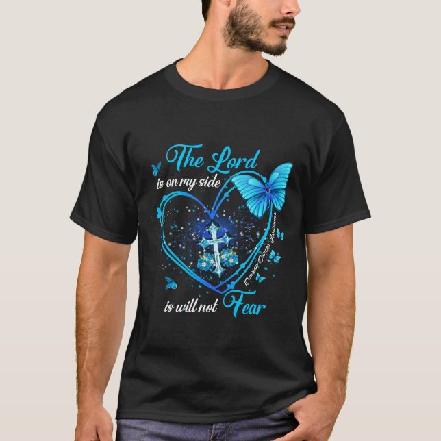T-shirt Chemise turquoise du cancer de l'ovaire papillon,  (Devant)