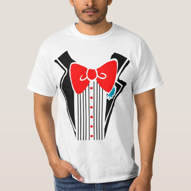 T-shirt Chemise Tuxedo - Cravate rouge (Devant)