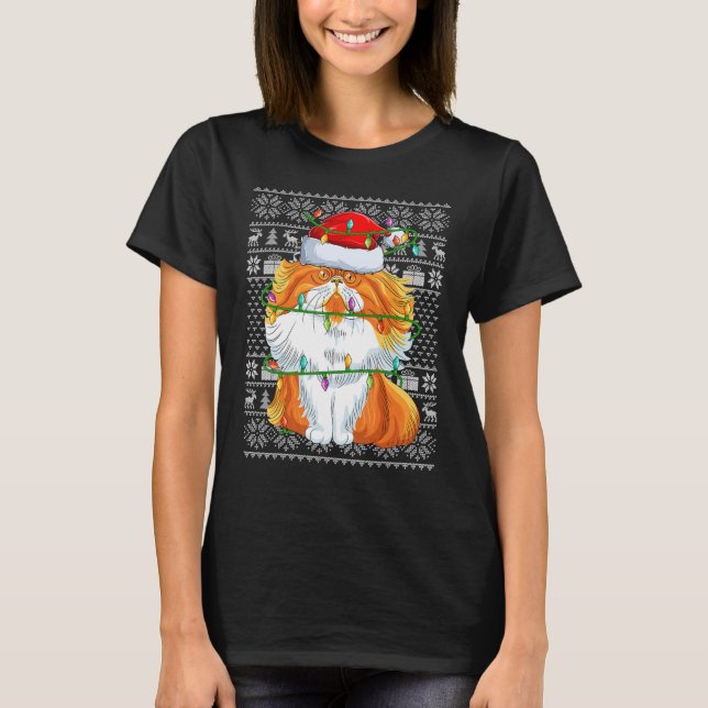 T-shirt Chemise Ugly Style Xmas Lumières Santa Cat Persan  (Devant)