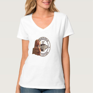 T-shirt Chemise V-Neck "Propulsée Par Le Café" pour Femmes