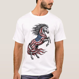 T-shirt Chemise vectorielle de cheval cabré patriotique vi