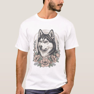 T-shirt Chemise vintage Husky Floral Portrait Design_1