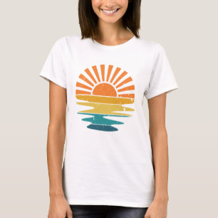 T-shirt Chemise Wavy Retro Sunset Rays, Coucher de soleil 
