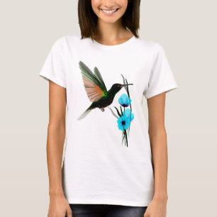 T-shirt Chemises Colibri-Bleues vertes de fleurs