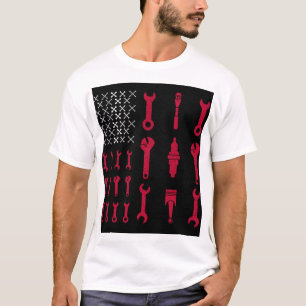 T-shirt Chemises drôles de mécanicien - drapeau américain