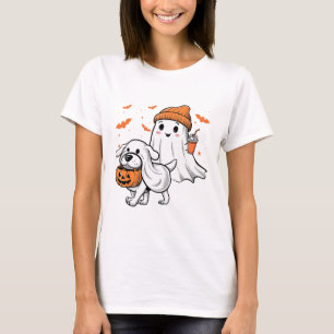 T-shirt Cher Fantôme Marcher Chien Coquette Chien Hallowee