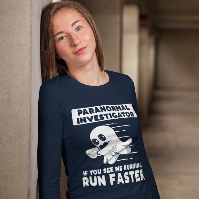 T-shirt Chercheur Paranormal De Chasse Aux Fantômes S'Exéc (paranormal investigator womens navy blue long sleeves t-shirt)