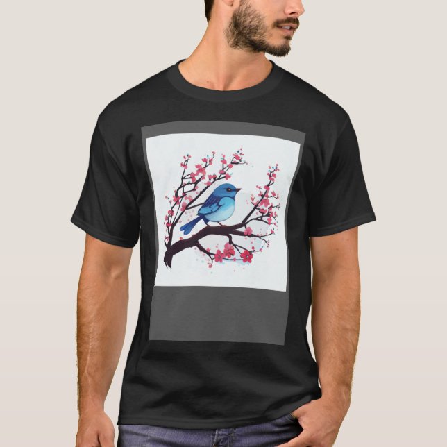 T-shirt Cherry Blossom Branch and Eastern Blue Bird for sp (Devant)