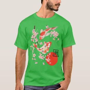 T-shirt Cherry Blossom Koi Carp Fish Japanese Sakura Graph