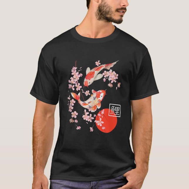 T-shirt Cherry Blossom Koi Carp Fish Japanese Sakura Graph (Devant)