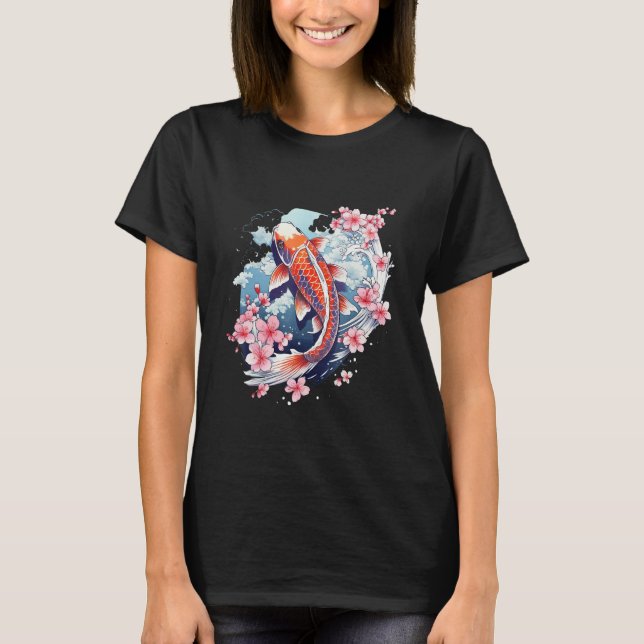 T-shirt Cherry Blossom Koi Carp Fish Japanese Sakura Graph (Devant)