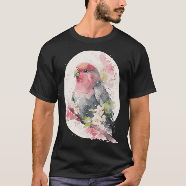 T-shirt Cherry Blossom Parrot Japanese Sakura Budgie Parak (Devant)