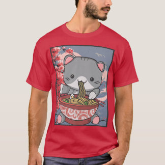 T-shirt Cherry Blossom Ramen Cat Kawaii