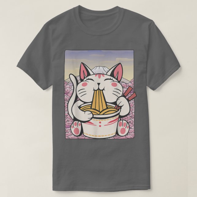 T-shirt Cherry Blossom Ramen Cat Kawaii187 (Design devant)