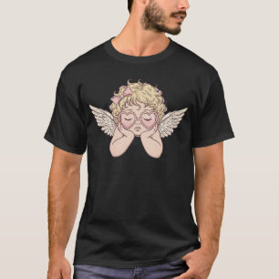 T-shirt Chérubin de Paysage Onirique Fantaisiste avec Cœur