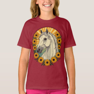 T-shirt Cheval À Cheval Et Fleurs Susan À Oeil Noir