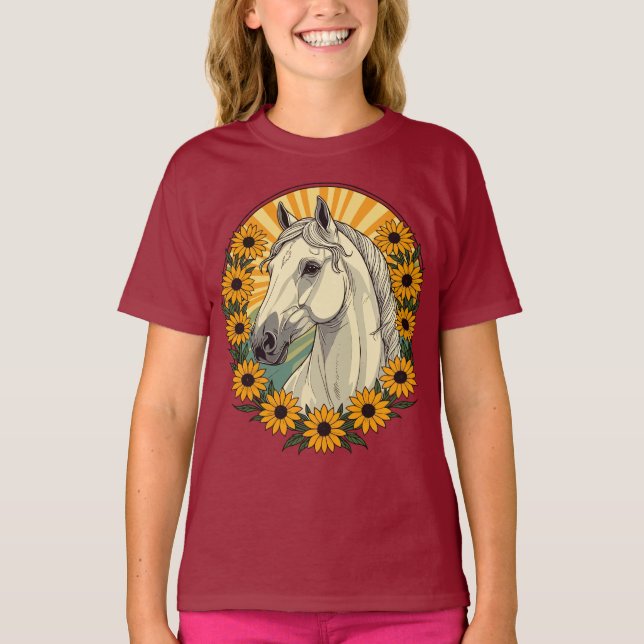 T-shirt Cheval À Cheval Et Fleurs Susan À Oeil Noir (Devant)