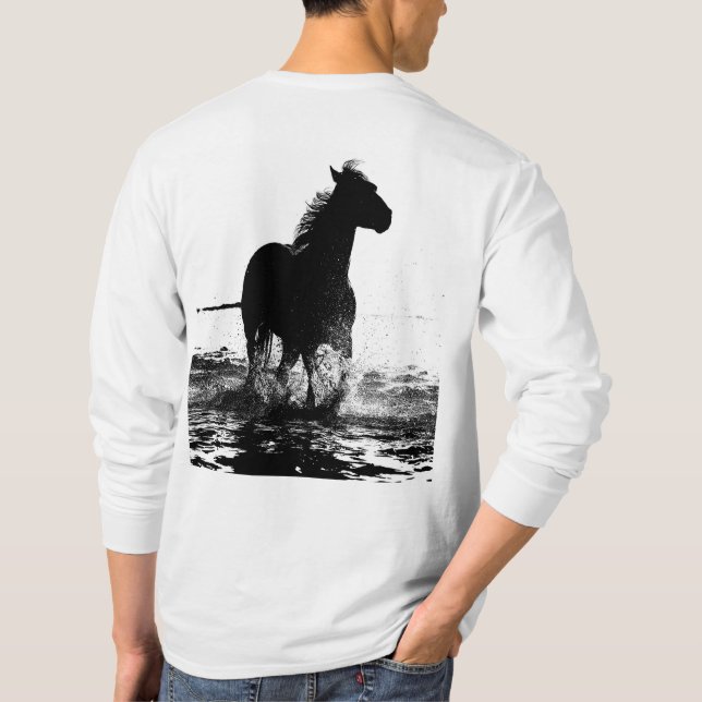 T-shirt Cheval À Double Côté Mens Longues Manches (Dos)