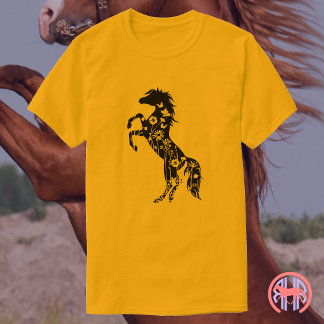 T-shirt Cheval arabe noir floral