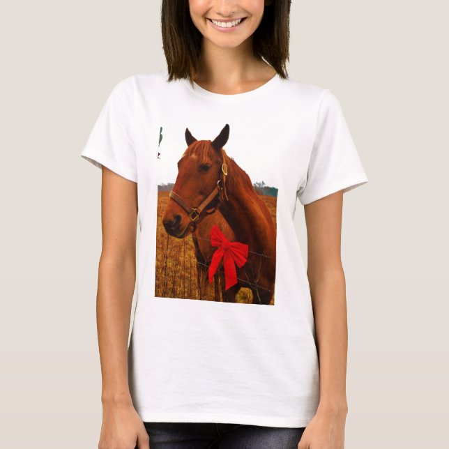 T-shirt Cheval avec Bow rouge (Devant)