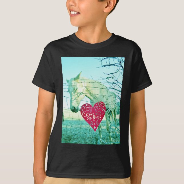 T-shirt Cheval Blanc Coeur Rouge Saint Valentin (Devant)