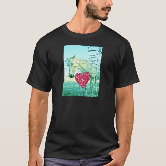 T-shirt Cheval Blanc Coeur Rouge Saint Valentin (Devant)