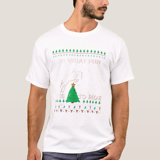 T-shirt Cheval cavalier Equestrian Cowboy Ugly Christmas S (Devant)