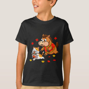 T-shirt Cheval Chinois Chat Drôle Enfants Hommes Femmes Bo