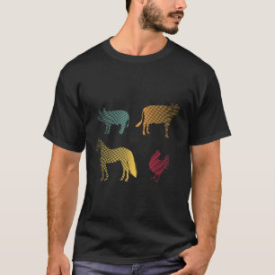 T-shirt Cheval Cochon Vache Ferme Fermier Rétro 70s 80s Po
