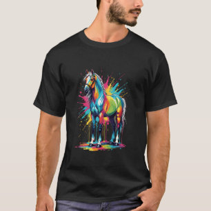 T-shirt Cheval coloré Art Peinture Éclaboussure Animaux de