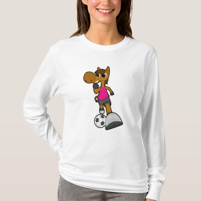 T-shirt Cheval comme joueur de football avec balle de foot (Devant)
