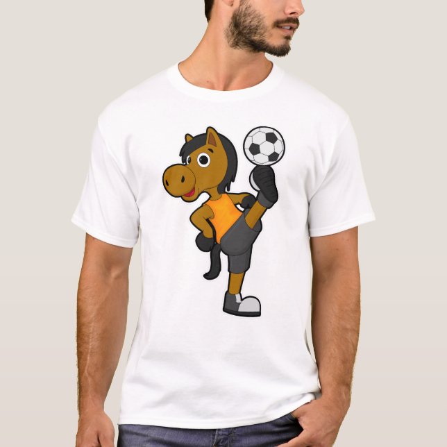 T-shirt Cheval comme joueur de football avec balle de foot (Devant)