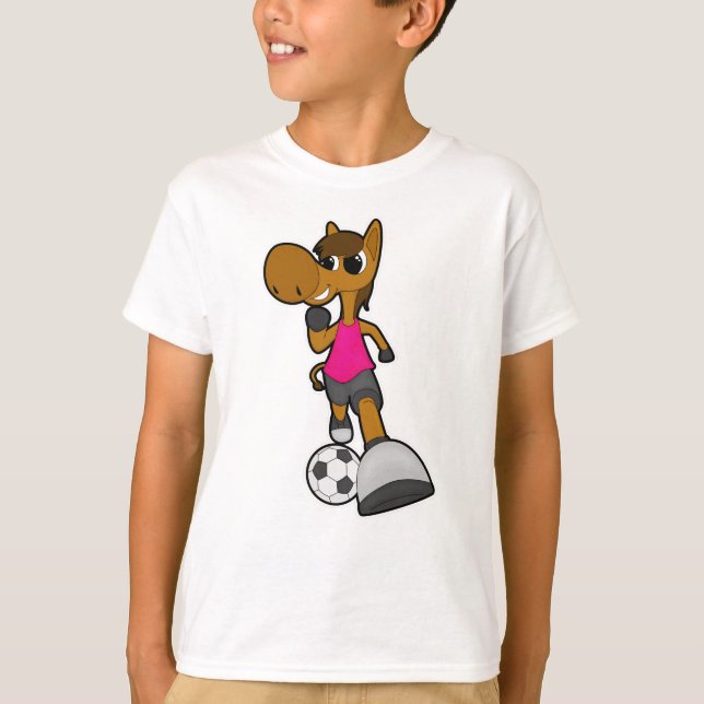 T-shirt Cheval comme joueur de football avec balle de foot (Devant)