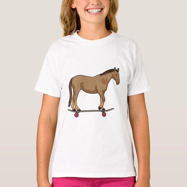T-shirt Cheval comme patineur sur skateboard (Devant)