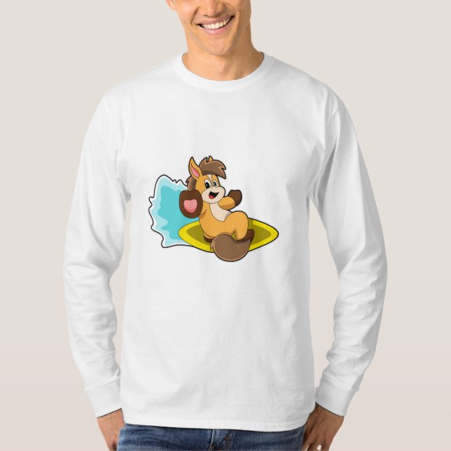 T-shirt Cheval comme Surfer avec Surfboard (Devant)